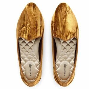 Birdies Heron Amber Velvet Smoking Flat Shoes Gold Size 8